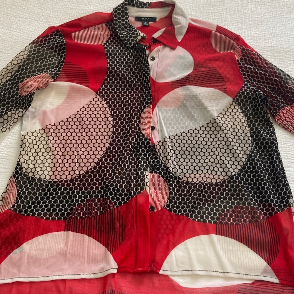 Red and Black Geometric Button-Up Shirt - Picture 1 of 3